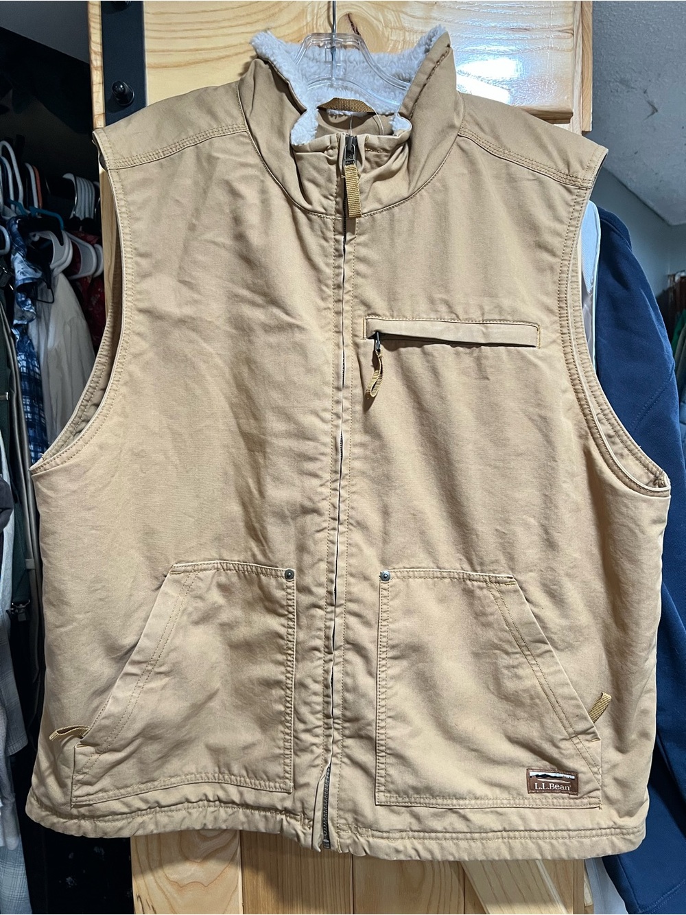 L.L. Bean Men's Tan Cotton Sherpa-Lined Vest
